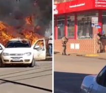 Invasão a banco deixa reféns, tem troca de tiros e carro incendiado no interior de SC